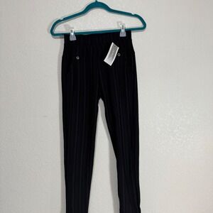 LEMITTE Womens Black Pinstripe Leggings Pull On Pants Size S‎